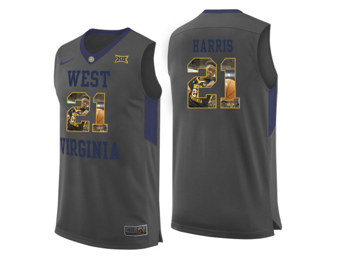 West Virginia Mountaineers #21 Wesley Harris Authentic College Basketball Jersey Gray