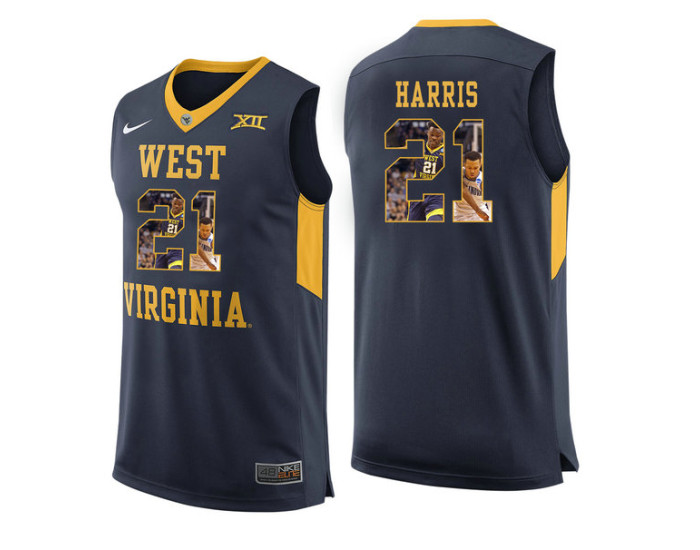 West Virginia Mountaineers #21 Wesley Harris Authentic College Basketball Jersey Navy