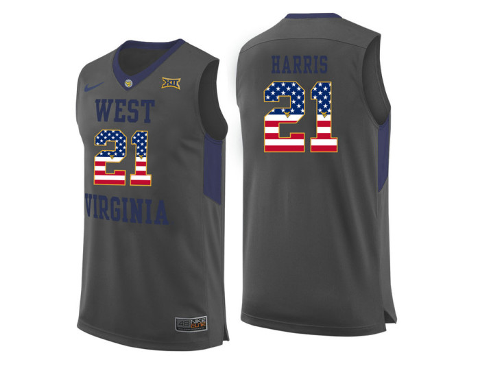 West Virginia Mountaineers #21 Wesley Harris Authentic College Basketball Jersey Gray
