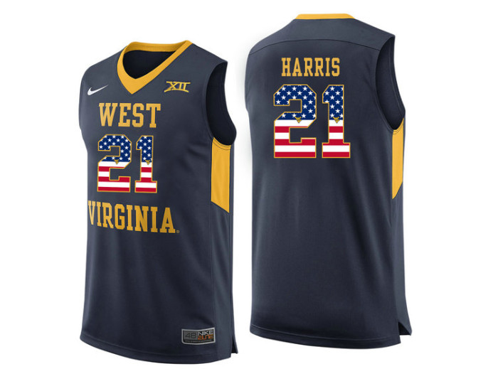Youth West Virginia Mountaineers #21 Wesley Harris Authentic College Basketball Jersey Navy