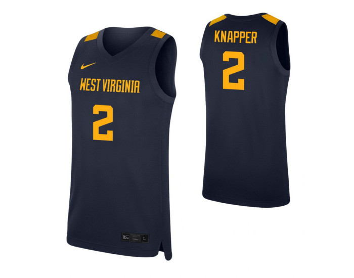 West Virginia Mountaineers #2 Brandon Knapper Navy Authentic College Basketball Jersey