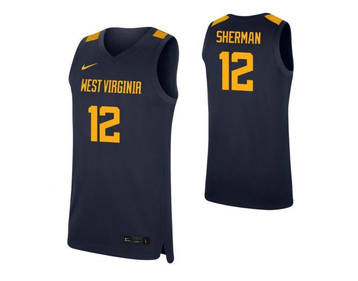 Youth West Virginia Mountaineers #12 Taz Sherman Navy Replica College Basketball Jersey