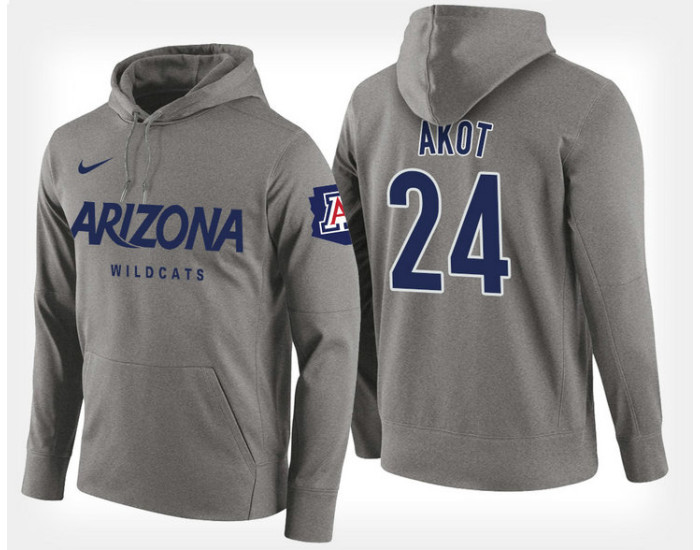 Arizona Wildcats #24 Emmanuel Akot Gray Hoodie College Basketball