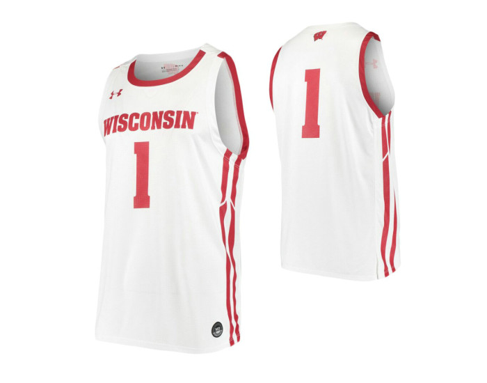 Wisconsin Badgers #1 Authentic College Basketball Jersey White
